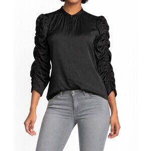 FRAME Alexandra Blouse Black Long Ruffled Sleeve Top Size Small MSRP $328